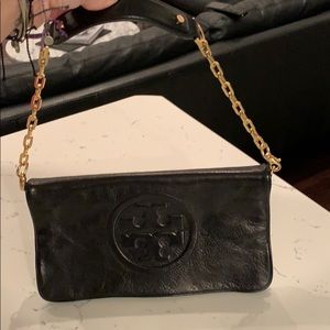 Black leather Tory Burch Reva clutch/shoulder bag